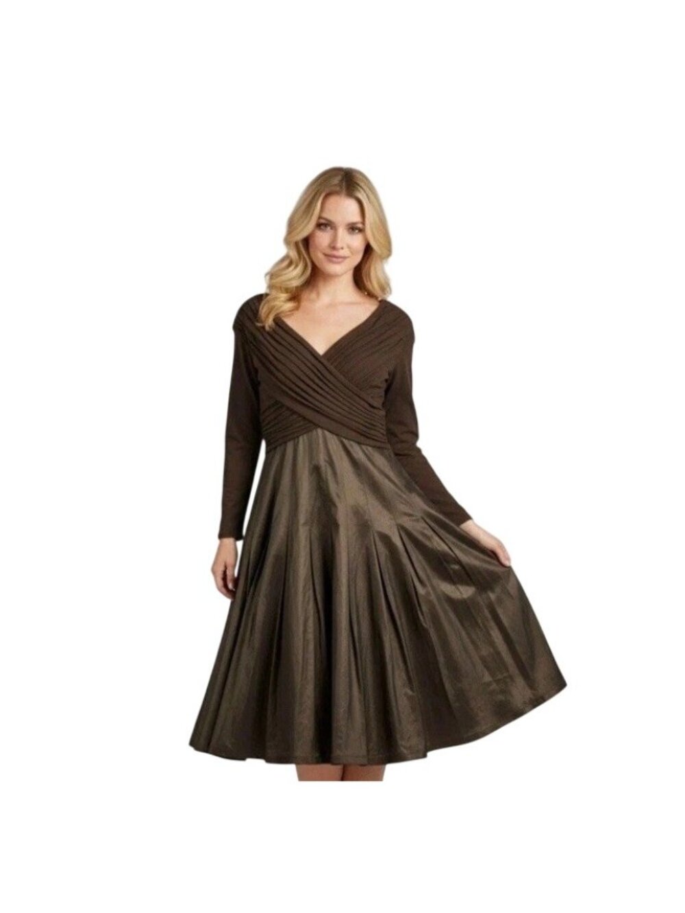 VTG Tadashi Collection Brown Ruched Crossover Bodice Evening Gown Dress Size 4P
